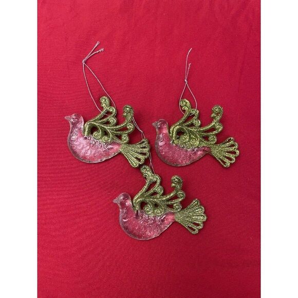 Clear Acrylic Green Glitter Tail Wings Doves Ornaments Sun Catchers Set of 3 - Picture 2 of 7